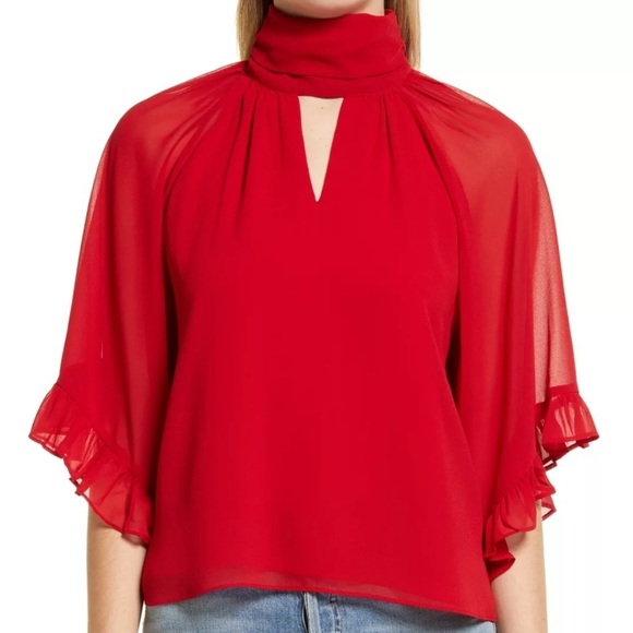 Vince Camuto bright red cutout flutter sleeve top - Picture 1 of 5